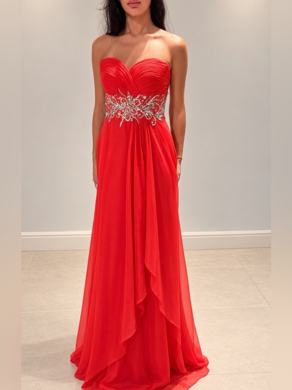 Mac Duggal Red Strapless Embellished Evening Gown – Size 4